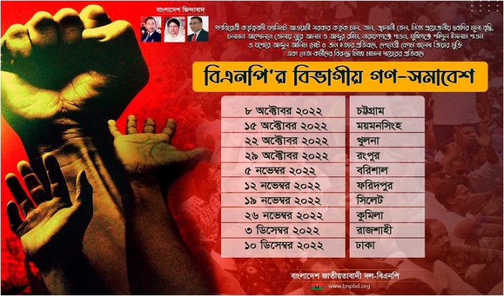 ঢাকাসহ ১০ বিভাগীয় শহরে গণসমাবেশের ঘোষণা বিএনপির ঢাকাসহ ১০ বিভাগীয় শহরে গণসমাবেশের ঘোষণা বিএনপির