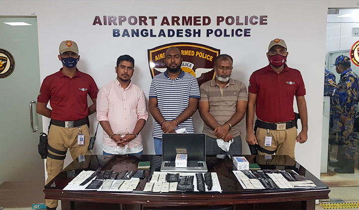 3 arrested with 14 kg liquid gold at Dhaka Airport 3 arrested with 14 kg liquid gold at Dhaka Airport