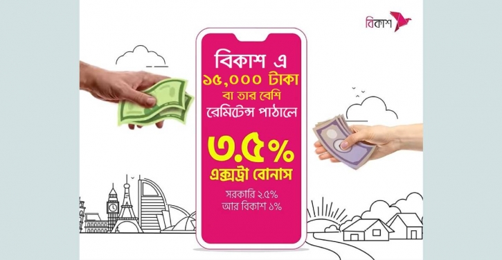 bKash offering 1% extra on top of 2.5% govt incentive on remittance